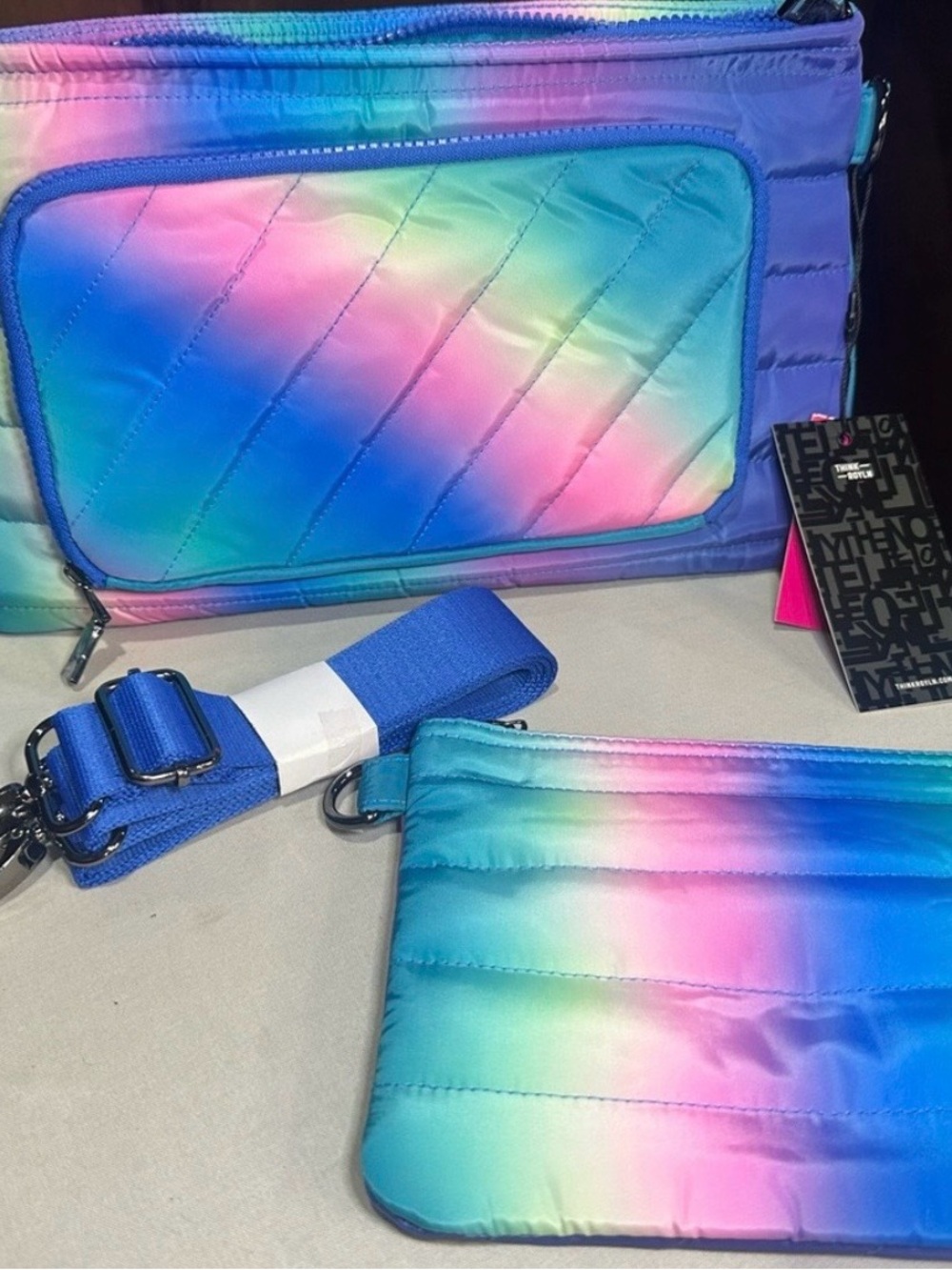 THINK ROYLN Pastel Rainbow Quilted Crossbody with Blue Trim - Picture 2 of 5